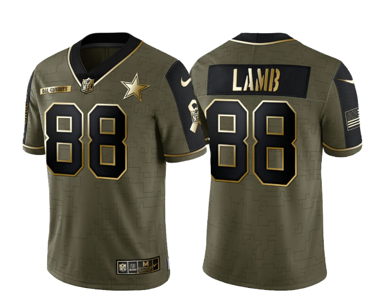 Men's Dallas Cowboys #88 CeeDee Lamb 2021 Olive Salute To Service Golden Limited Stitched Jersey Men's Dallas Cowboys #88 CeeDee Lamb 2021 Olive Salute To Service Golden Limited Stitched Jersey